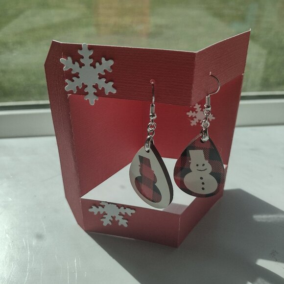 2 pr Snowflake and Snowman teardrop earring set - Picture 3 of 3